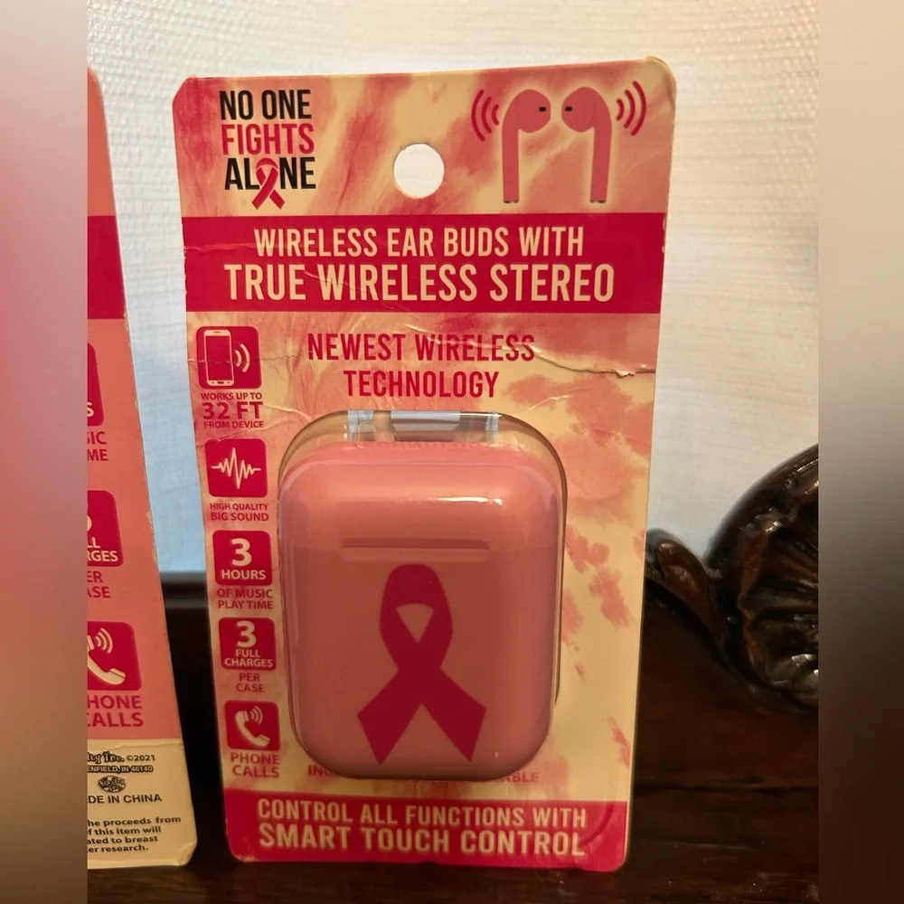 BCA 1 Set Pink Wireless Earbuds w/Smart Touch Control Breast Cancer Awareness